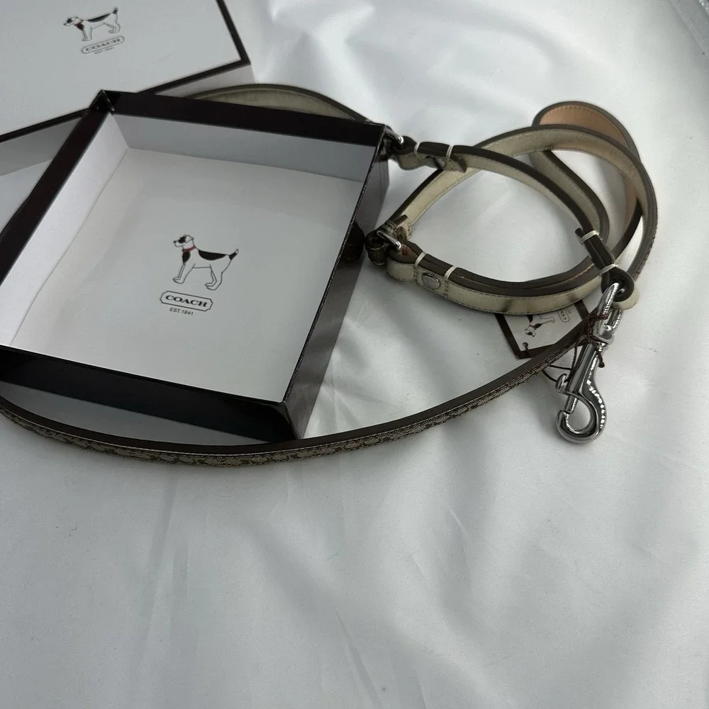 New COACH Dog Collar & Leather Leash Set. Size Large Collar.
